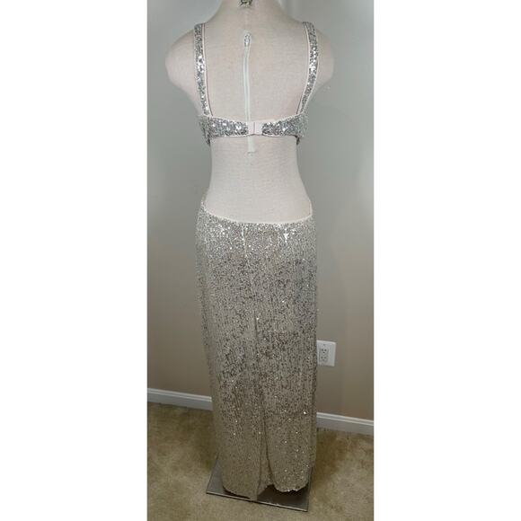 For Love & Lemons Candice Sequin Embellished Cutout Ruched Maxi Dress Size Large - Picture 8 of 10